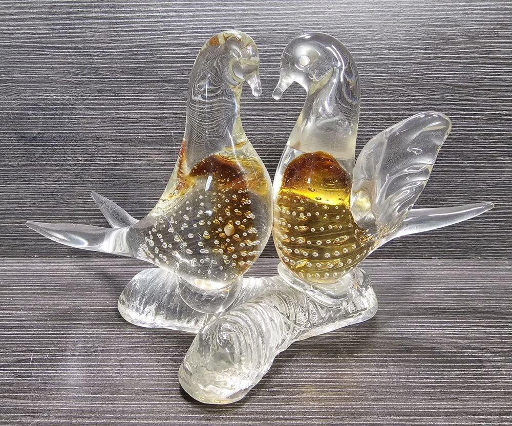 MID CENTURY Modern ICET Murano ART GLASS Love Birds On Branch SCULPTURE Swans